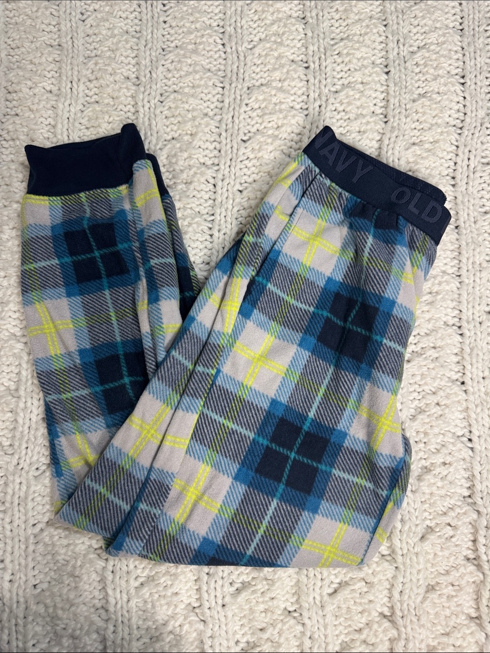 Kids Old Navy Blue and Neon Plaid Fleece Joggers